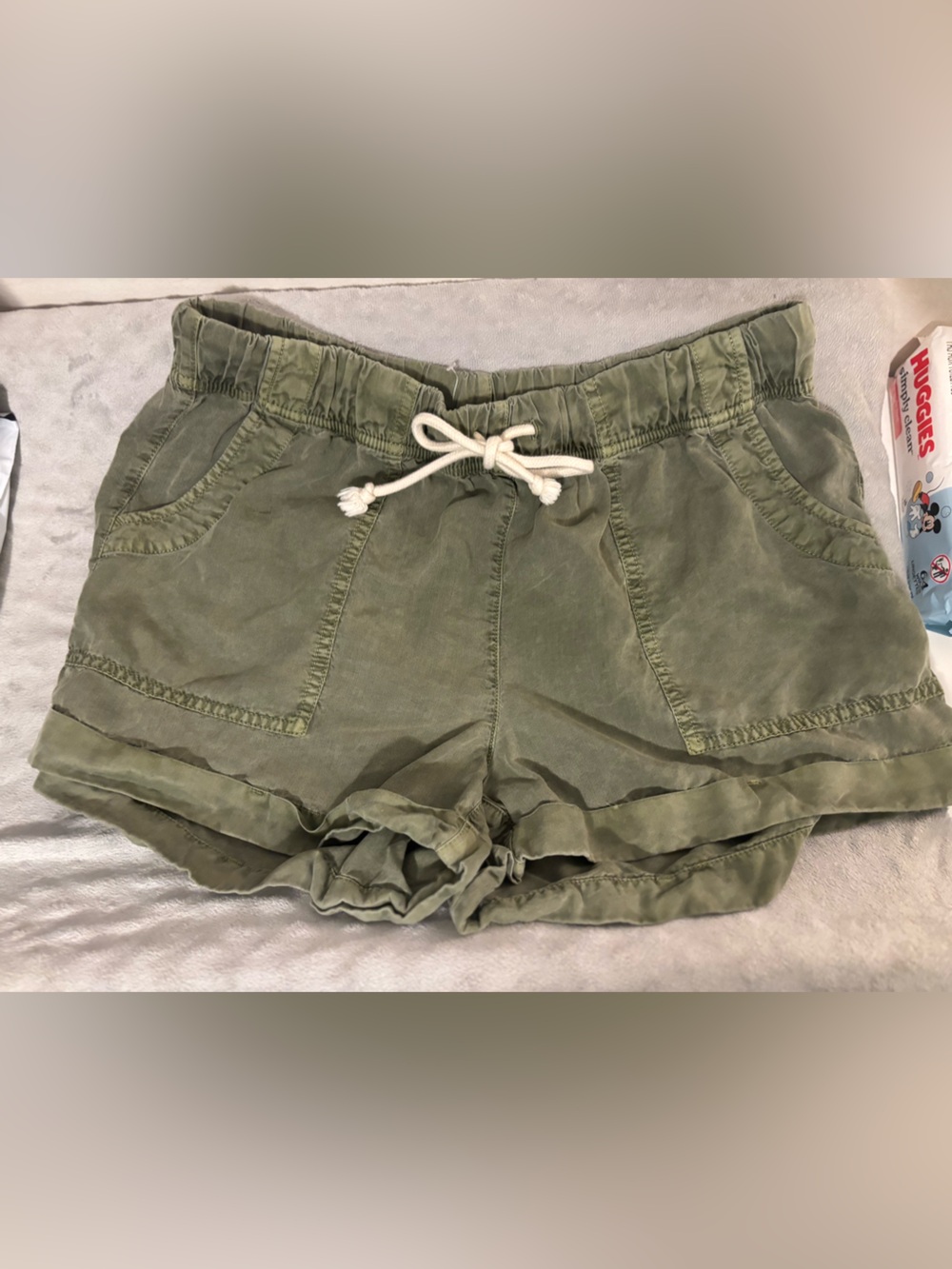 aerie Olive Drawstring Cargo Bermuda Shorts